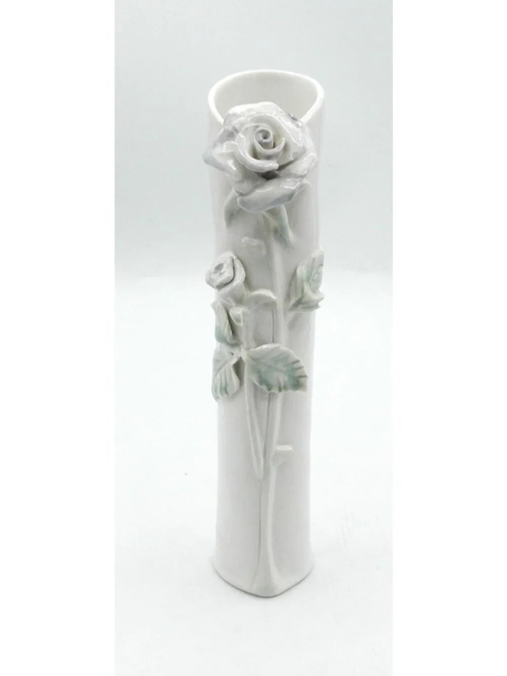 Studio Art Pottery Bud Vase Handmade Applied Flowers Vintage Signed